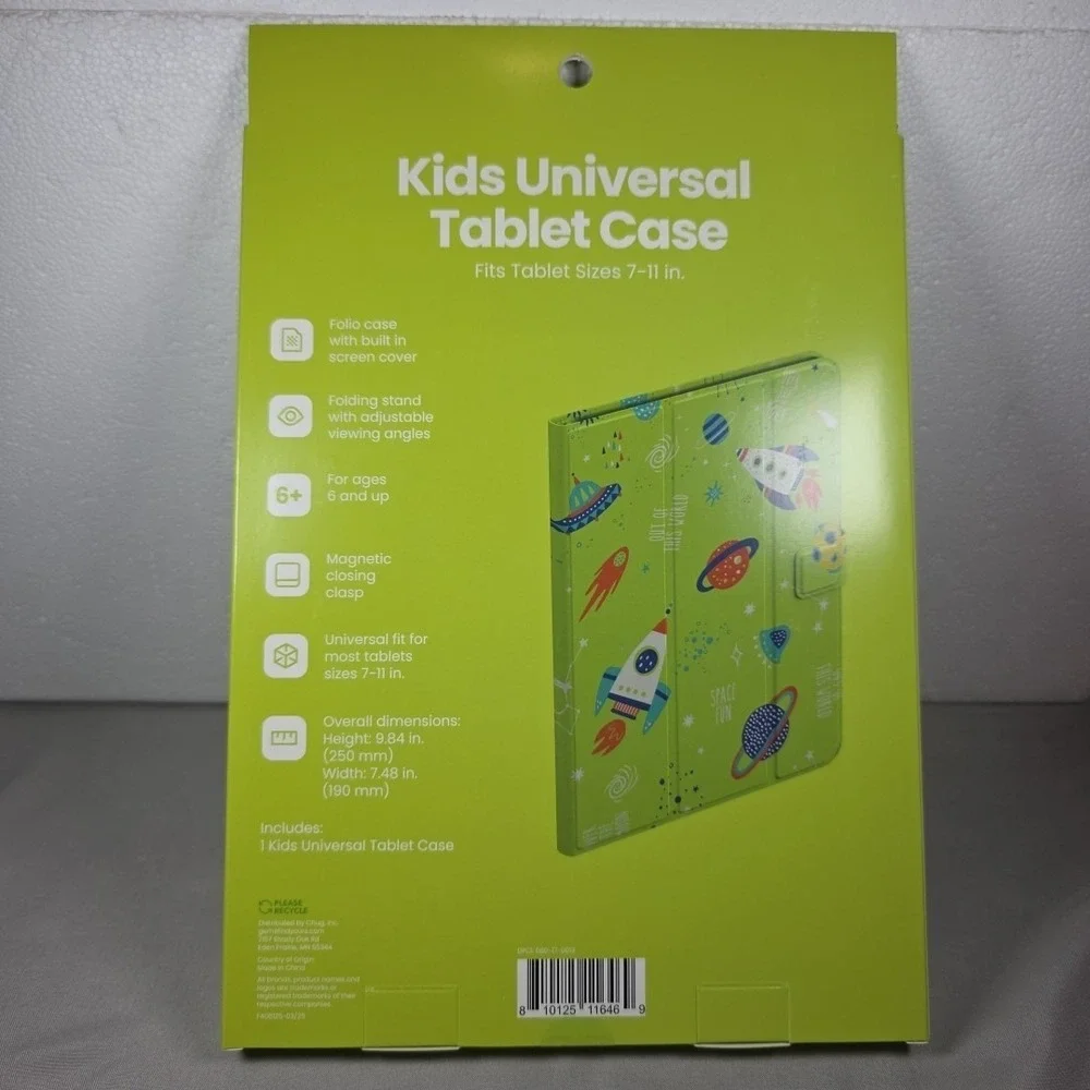 Kids Space Theme Tablet Case Green Multicolor Fits 7-11